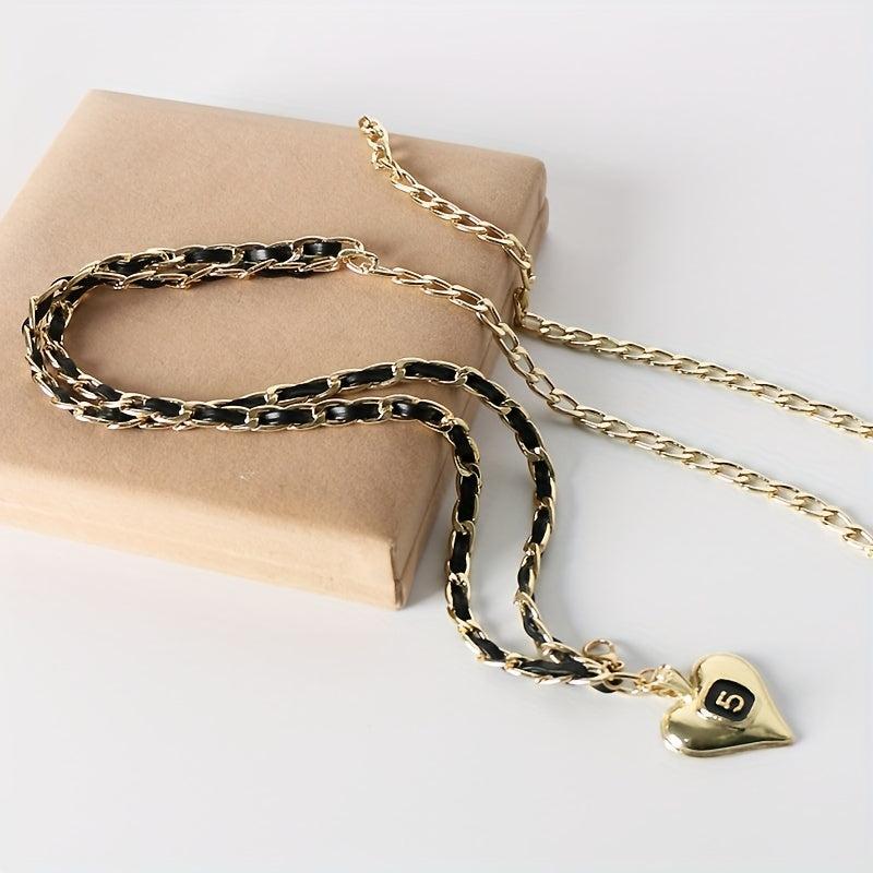 Golden Layered Metal Waist Chain with Peach Heart Pendant
