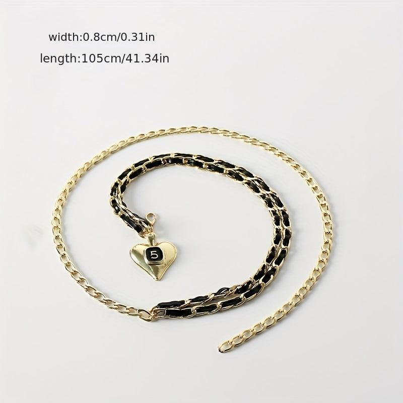 Golden Layered Metal Waist Chain with Peach Heart Pendant