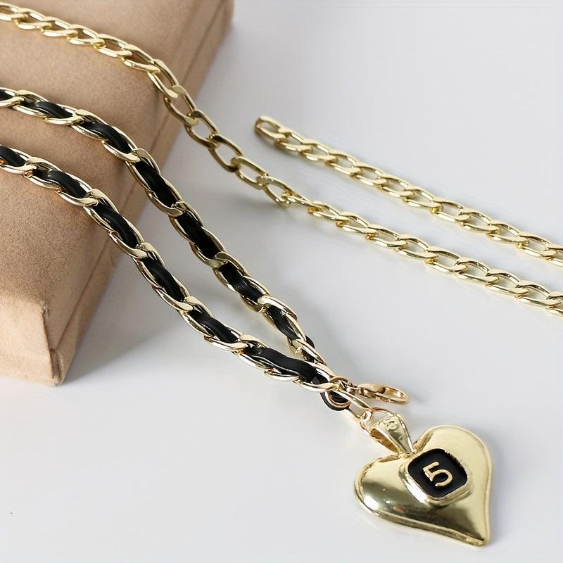 Golden Layered Metal Waist Chain with Peach Heart Pendant