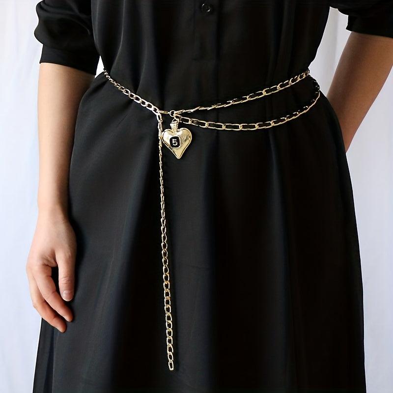Golden Layered Metal Waist Chain with Peach Heart Pendant