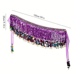 Boho Belly Dance Hip Scarf Tassel Waistband Glitter Colorful Beaded