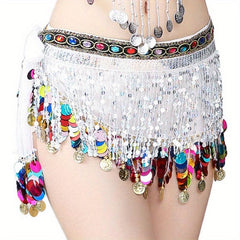 Boho Belly Dance Hip Scarf Tassel Waistband Glitter Colorful Beaded