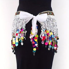 Boho Belly Dance Hip Scarf Tassel Waistband Glitter Colorful Beaded