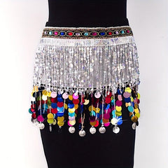 Boho Belly Dance Hip Scarf Tassel Waistband Glitter Colorful Beaded
