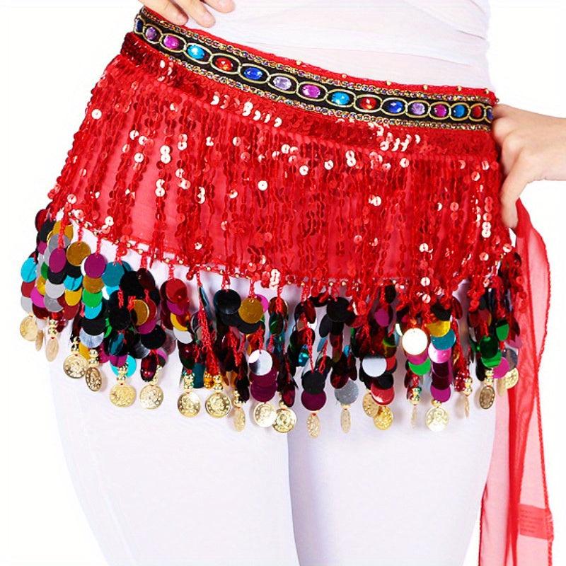 Boho Belly Dance Hip Scarf Tassel Waistband Glitter Colorful Beaded