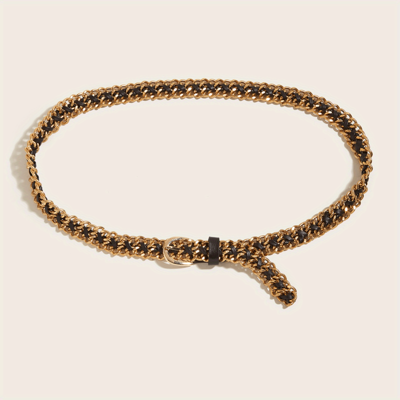 Metal Leather Braided Waist Chain Women Pants Dress Belt