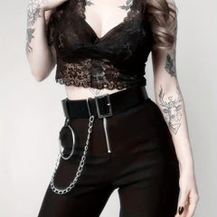Punk Chain Ring Decor Belt PU Leather Waistband Gothic Adjustable Harness Belt