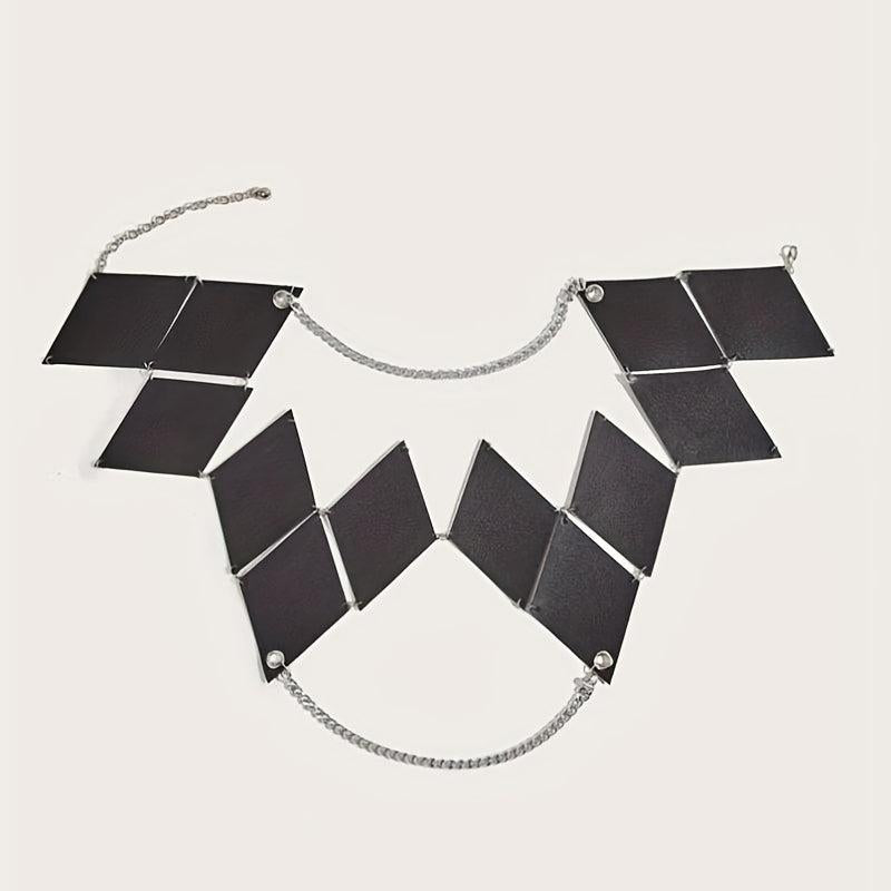 Stylish Rhombus Hollow Out Belt PU Leather Chain Suspenders