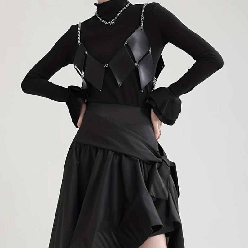 Stylish Rhombus Hollow Out Belt PU Leather Chain Suspenders