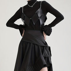Stylish Rhombus Hollow Out Belt PU Leather Chain Suspenders