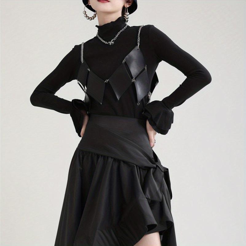 Stylish Rhombus Hollow Out Belt PU Leather Chain Suspenders