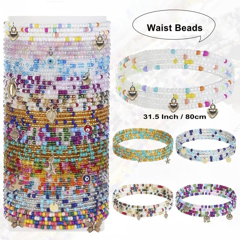 Colorful Beaded Body Chain Elastic String Waist Chain