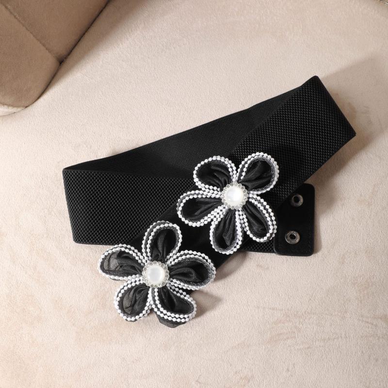 Wide Belt Elastic Waistband PU Leather Decor Women