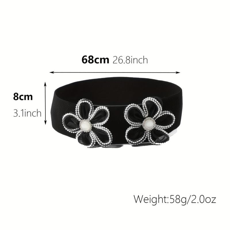 Wide Belt Elastic Waistband PU Leather Decor Women