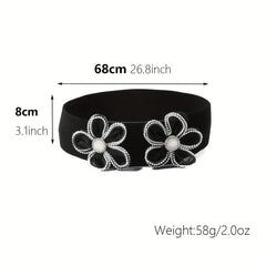 Wide Belt Elastic Waistband PU Leather Decor Women