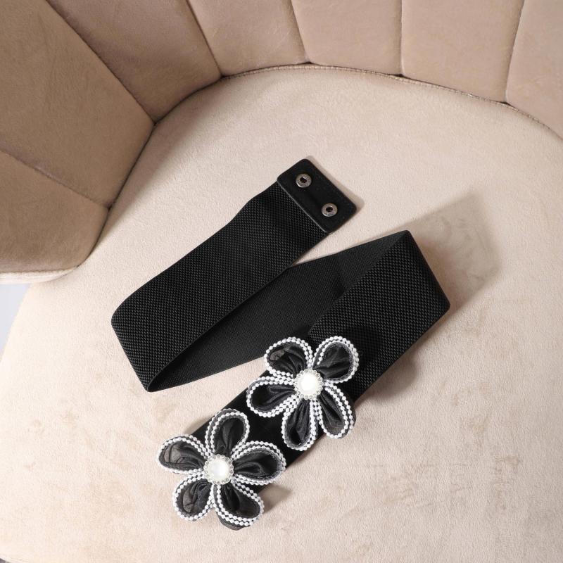 Wide Belt Elastic Waistband PU Leather Decor Women