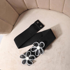 Wide Belt Elastic Waistband PU Leather Decor Women