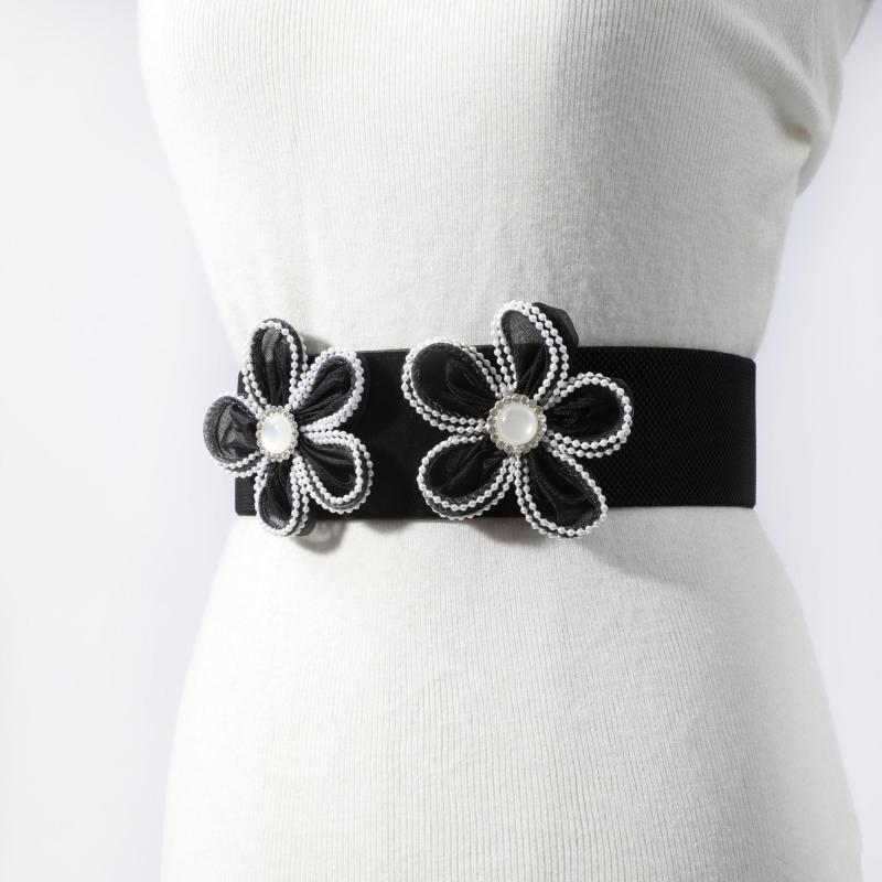 Wide Belt Elastic Waistband PU Leather Decor Women