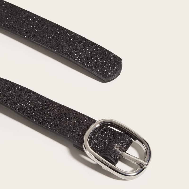 Glitter Thin Belt With Metal Buckle For Women