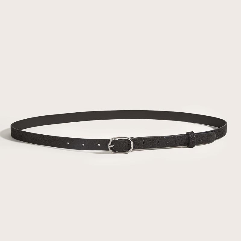 Glitter Thin Belt With Metal Buckle For Women