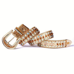 Glitter Rhinestone Belt Punk PU Leather Western Jeans Pant Belt