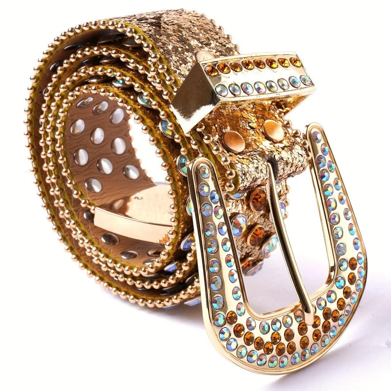Glitter Rhinestone Belt Punk PU Leather Western Jeans Pant Belt