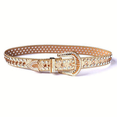 Glitter Rhinestone Belt Punk PU Leather Western Jeans Pant Belt