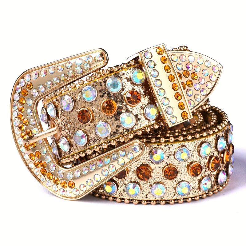 Glitter Rhinestone Belt Punk PU Leather Western Jeans Pant Belt