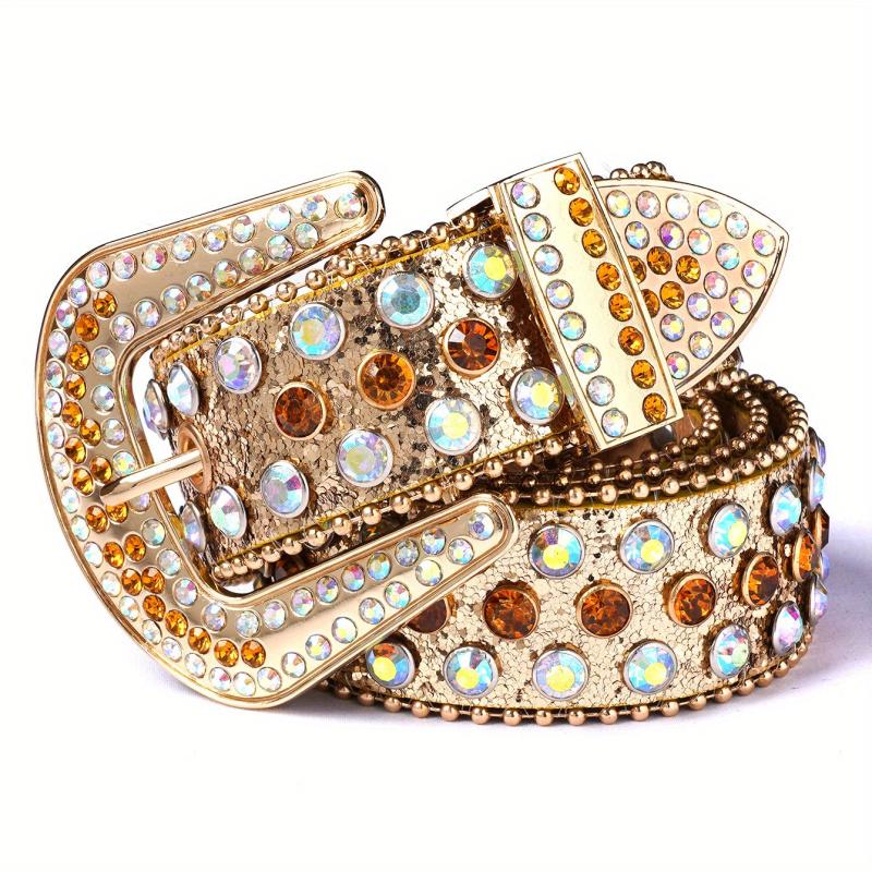 Glitter Rhinestone Belt Punk PU Leather Western Jeans Pant Belt