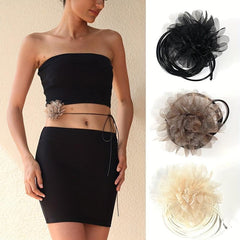 Mesh Flower Sash Belt Lace Up Waist Belt for Women