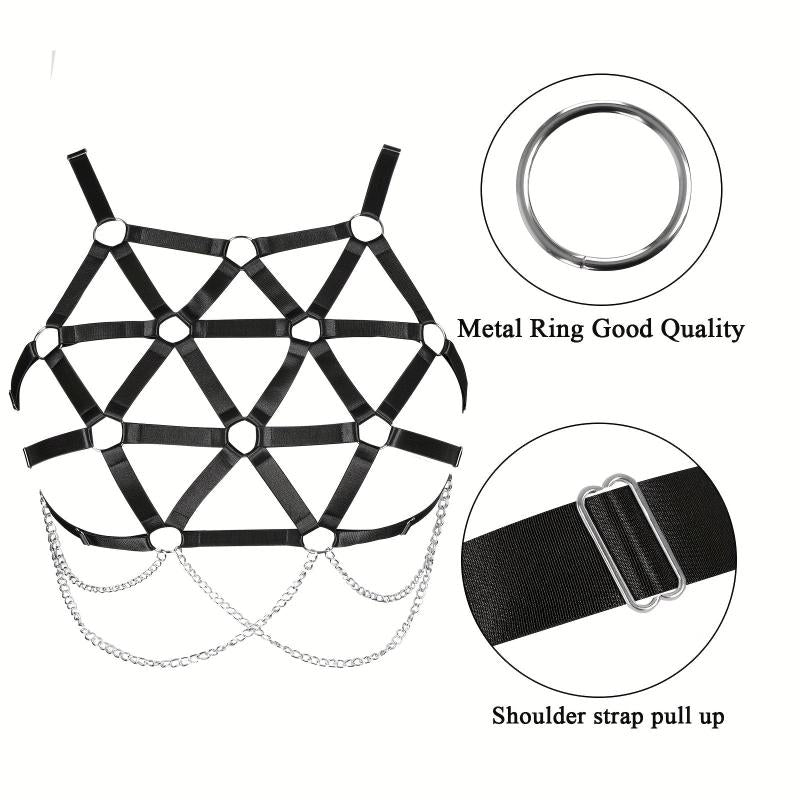 Geometric Hollow Out Harness Bra Gothic Chain Suspenders