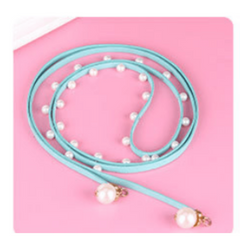 Faux Pearl Decor Thin Belt Lace Up Candy Sash Belt Pendant Waistband