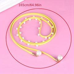 Faux Pearl Decor Thin Belt Lace Up Candy Sash Belt Pendant Waistband