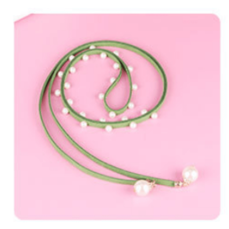Faux Pearl Decor Thin Belt Lace Up Candy Sash Belt Pendant Waistband