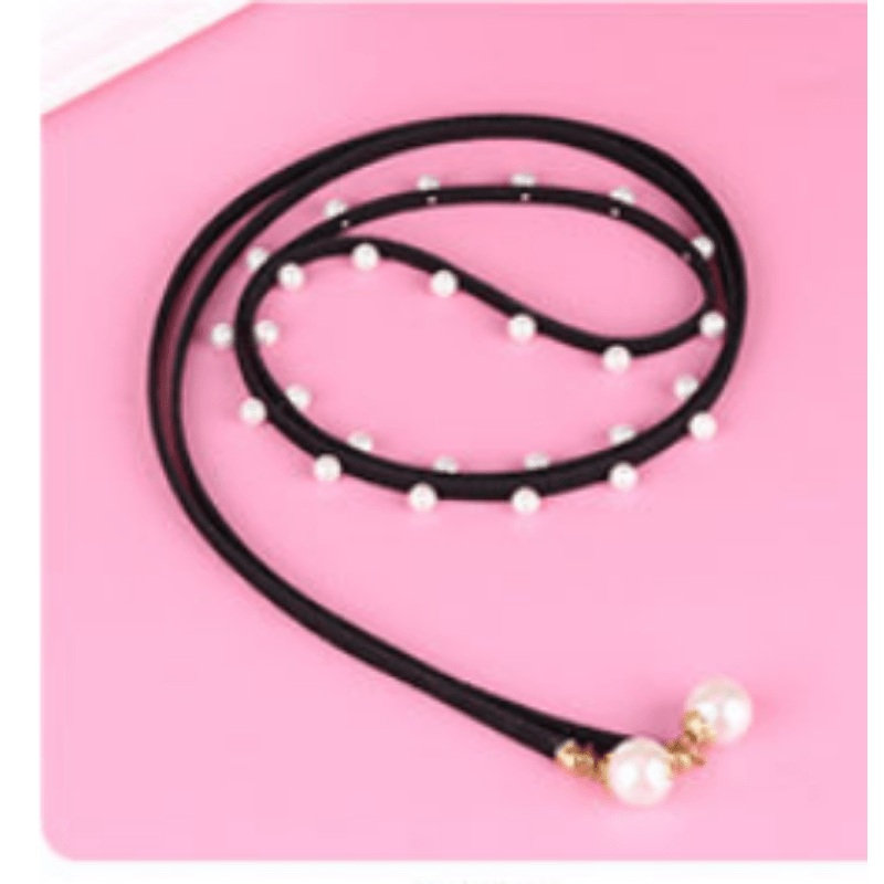 Faux Pearl Decor Thin Belt Lace Up Candy Sash Belt Pendant Waistband