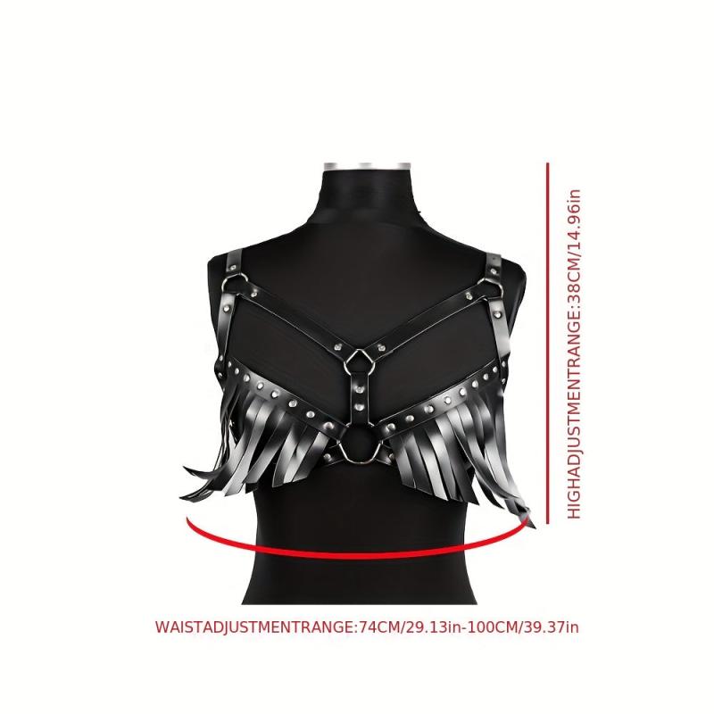 Striped Tassel Caged Bra Harness Belt Rivet Adjustable Corset Belt