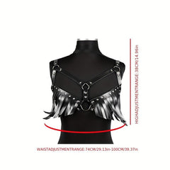 Striped Tassel Caged Bra Harness Belt Rivet Adjustable Corset Belt