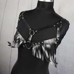 Striped Tassel Caged Bra Harness Belt Rivet Adjustable Corset Belt