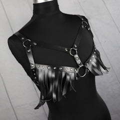 Striped Tassel Caged Bra Harness Belt Rivet Adjustable Corset Belt