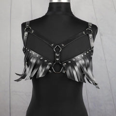 Striped Tassel Caged Bra Harness Belt Rivet Adjustable Corset Belt