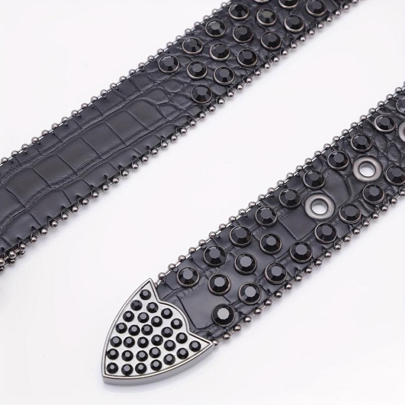 Crocodile Pattern Rhinestone Belt Sparkling Vintage PU Leather Waistband