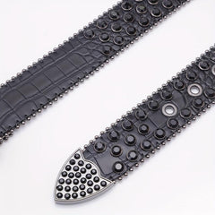 Crocodile Pattern Rhinestone Belt Sparkling Vintage PU Leather Waistband