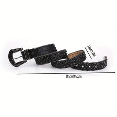 Crocodile Pattern Rhinestone Belt Sparkling Vintage PU Leather Waistband