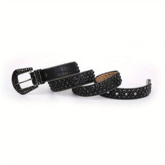 Crocodile Pattern Rhinestone Belt Sparkling Vintage PU Leather Waistband