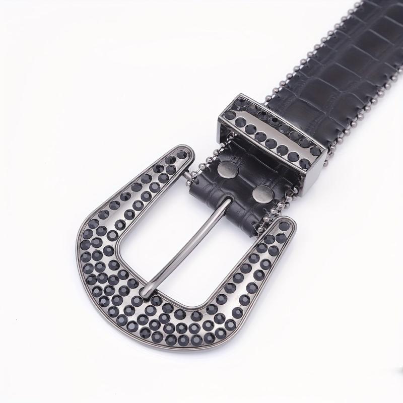 Crocodile Pattern Rhinestone Belt Sparkling Vintage PU Leather Waistband
