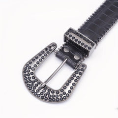 Crocodile Pattern Rhinestone Belt Sparkling Vintage PU Leather Waistband