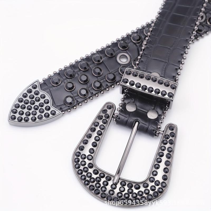 Crocodile Pattern Rhinestone Belt Sparkling Vintage PU Leather Waistband