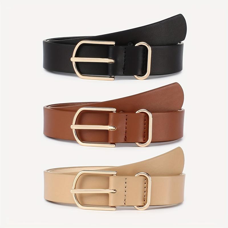 Geometric Buckle Belt Set Solid PU Leather Waist Belt For Women