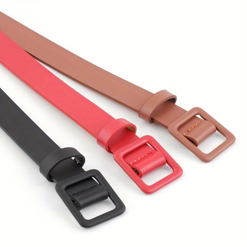 Square Buckle Thin Belts Candy PU Leather Belt Casual Women Dress Accessories