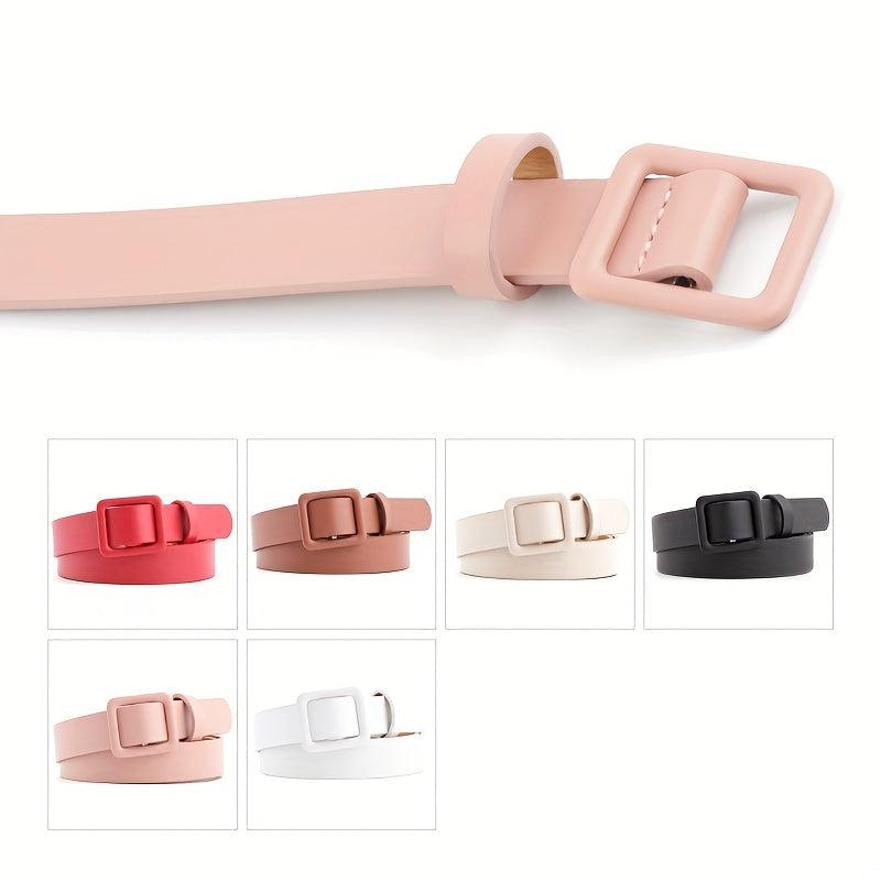 Square Buckle Thin Belts Candy PU Leather Belt Casual Women Dress Accessories